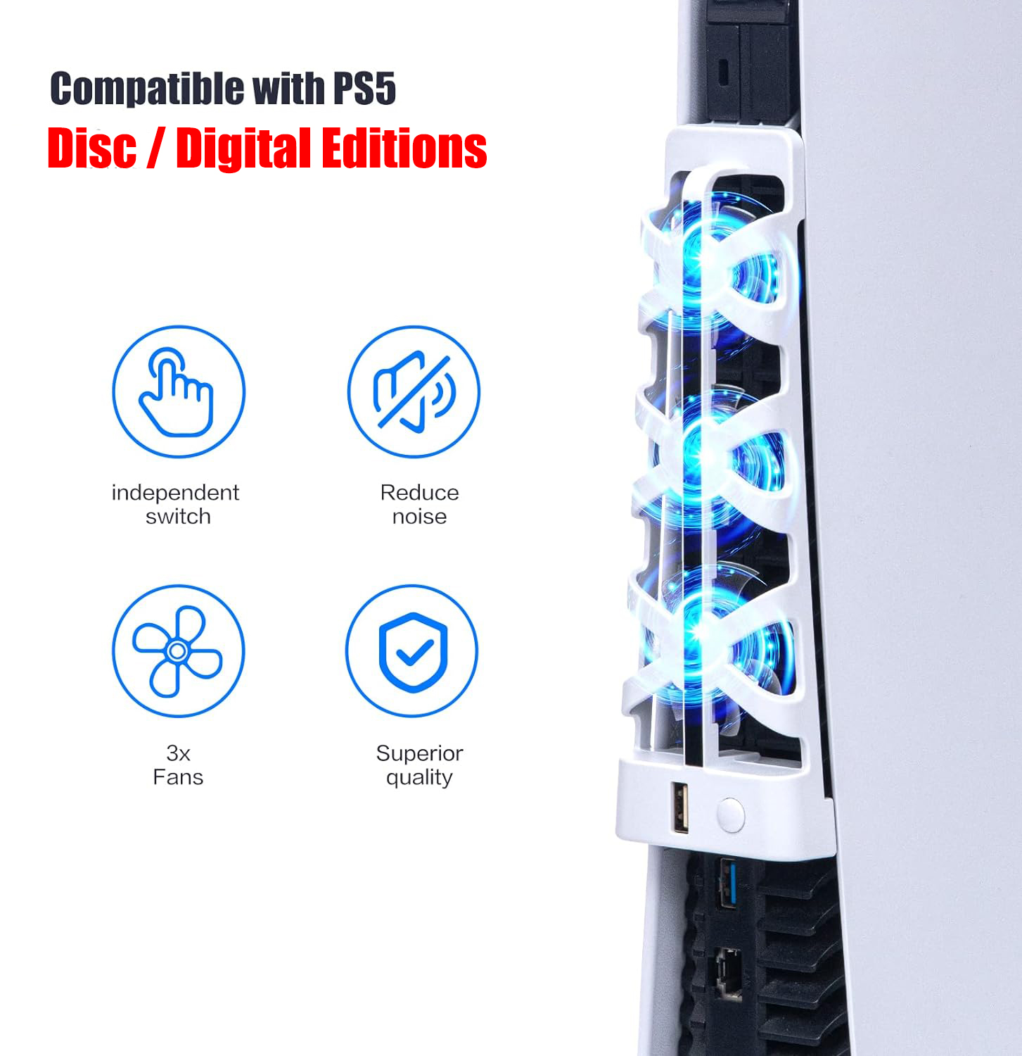 For PS5 Slient Cooling Fan wit - огляд і ціна Gaming Accessories Led